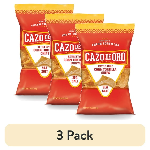 (3 pack) Cazo de Oro Original Kettle Style Corn Tortilla Chips, 11 oz Bag