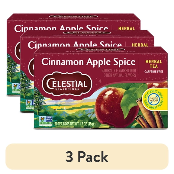 (3 pack) Celestial Seasonings Cinnamon Apple Spice Caffeine-Free Herbal Tea Bags (20 Count)