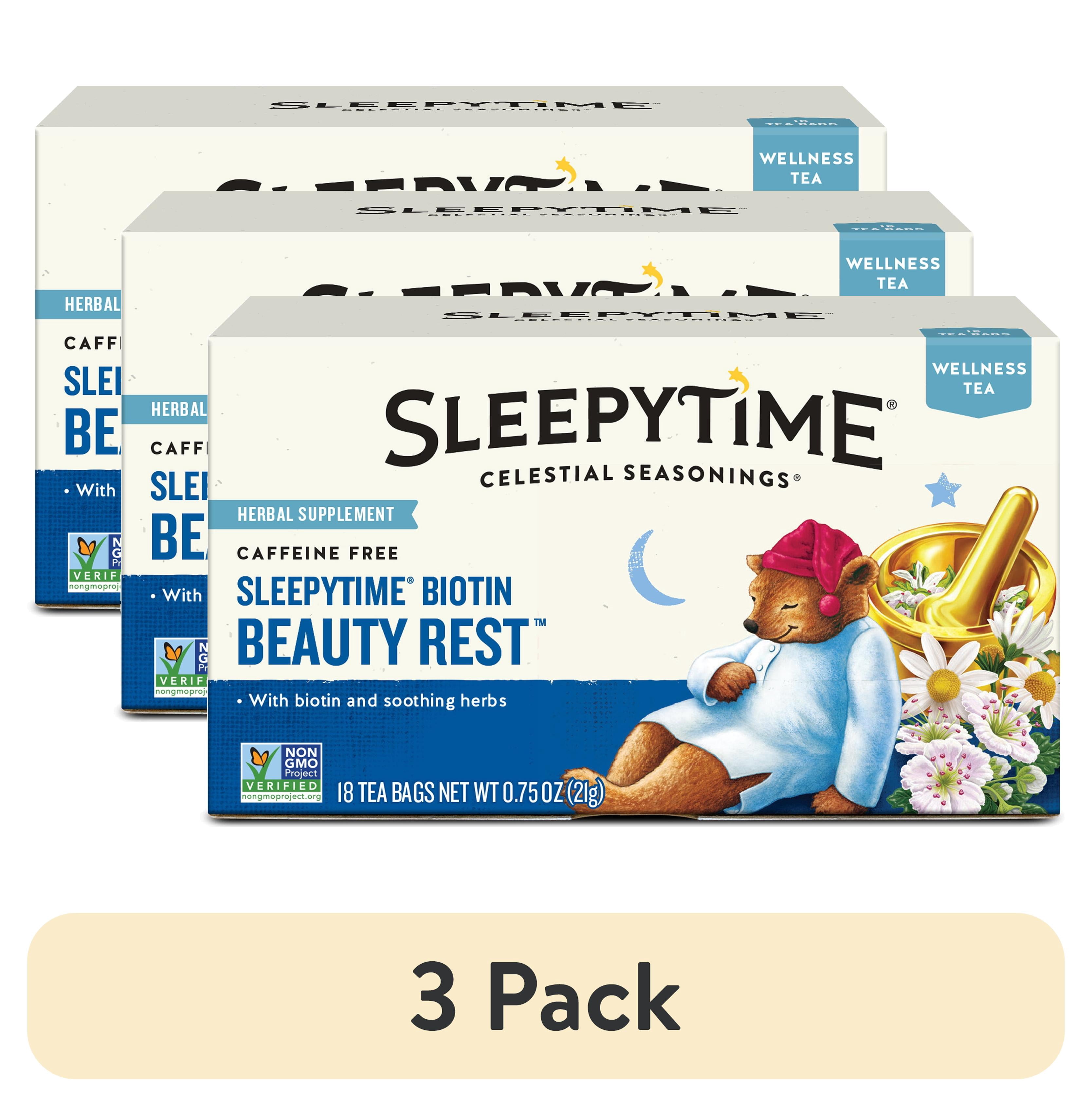 (3 pack) Celestial Seasonings Sleepytime Wellness Biotin Beauty Rest Herbal Tea Bags (18 Count)