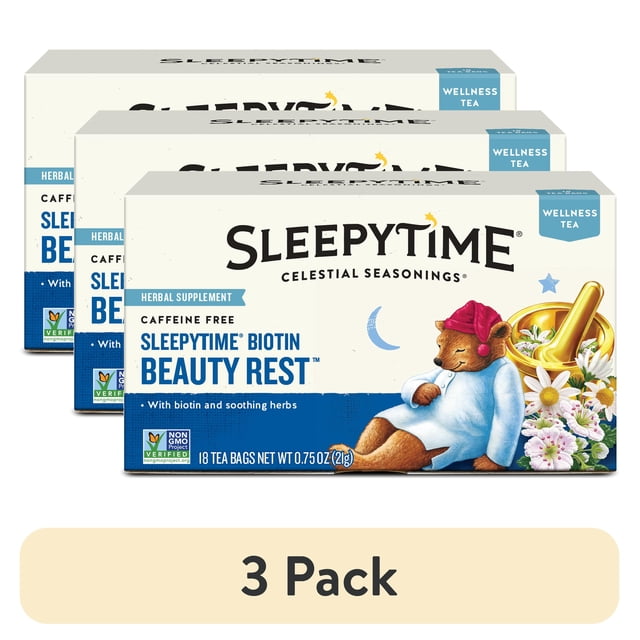 Packing Processed Tea (3 pack) Celestial Seasonings Sleepytime Wellness Biotin Beauty Rest ...