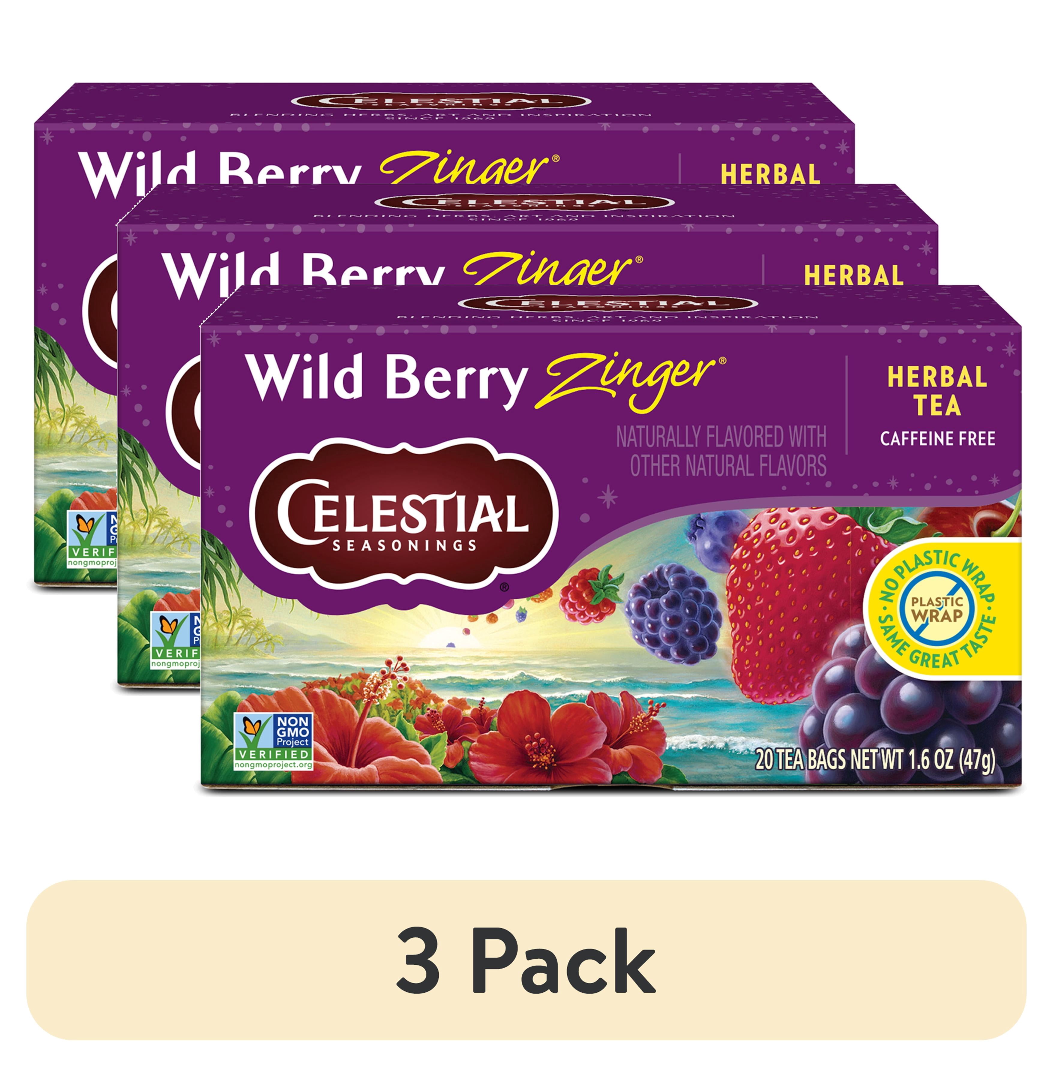 (3 pack) Celestial Seasonings Wild Berry Zinger Caffeine-Free Herbal Tea Bags (20 Count)