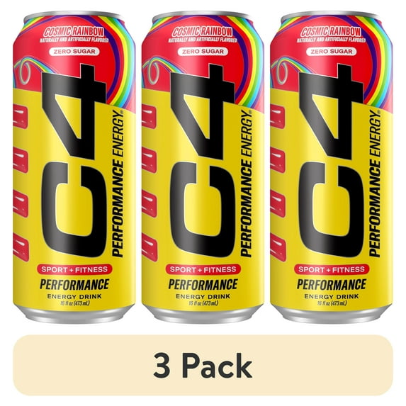 (3 pack) C4 Performance Energy Drink, Cosmic Rainbow, 16oz, Single Can
