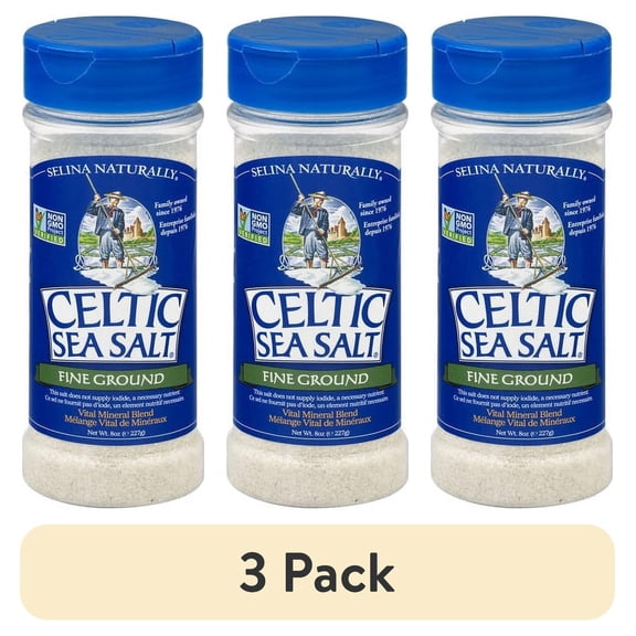 (3 pack) Celtic Sea Salt Fine Ground Sea Salt, Kosher Certified, Shaker Bottle, 8 oz