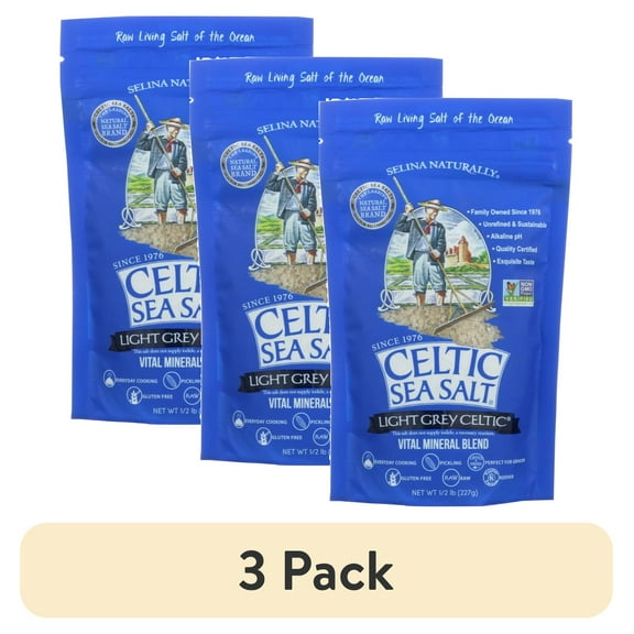 (3 pack) Celtic Sea Salt Light Grey, 8 Oz