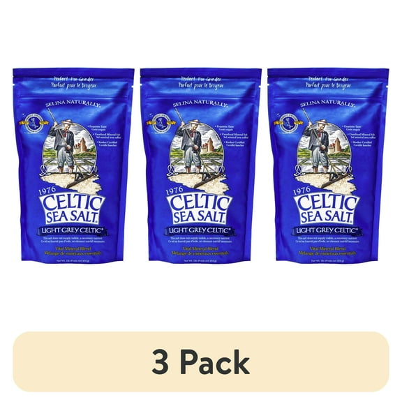 (3 pack) Celtic Sea Salt Light Grey Sea Salt Resealable Bag Kosher Certified 16 oz