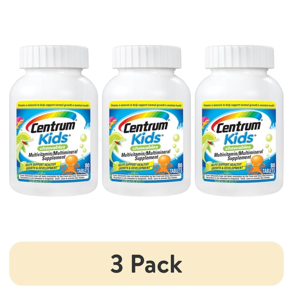 (3 pack) Centrum Kids Multivitamin Supplement Chewable, Fruit, 80 Count