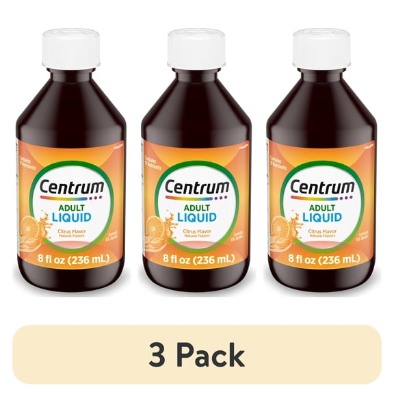 (3 pack) Centrum Liquid Multivitamin Supplement for Adults, Citrus Flavor, 8 Oz