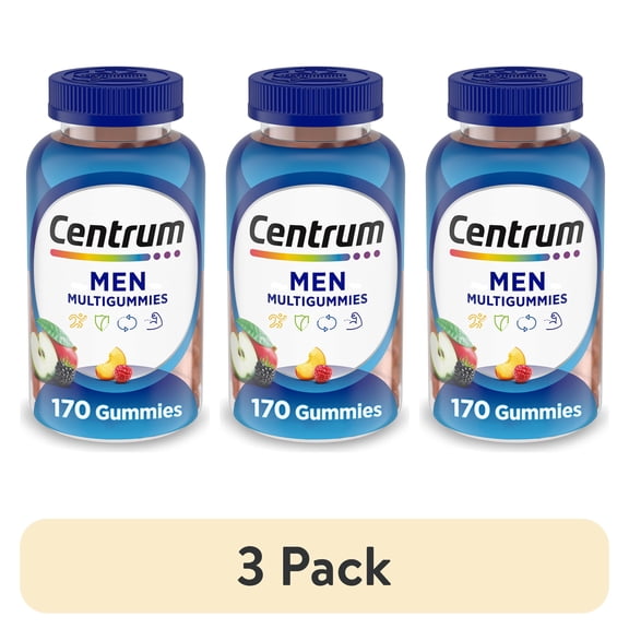 (3 pack) Centrum Multigummies Men's Gummy Vitamins, Multivitamin with Vitamin B, C, D & E, Assorted Fruit, 170 Count