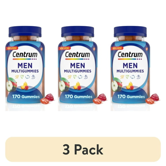 (3 pack) Centrum Multigummies Men's Gummy Vitamins, Multivitamin With Vitamin B, C, D & E, Assorted Fruit, 170 Count
