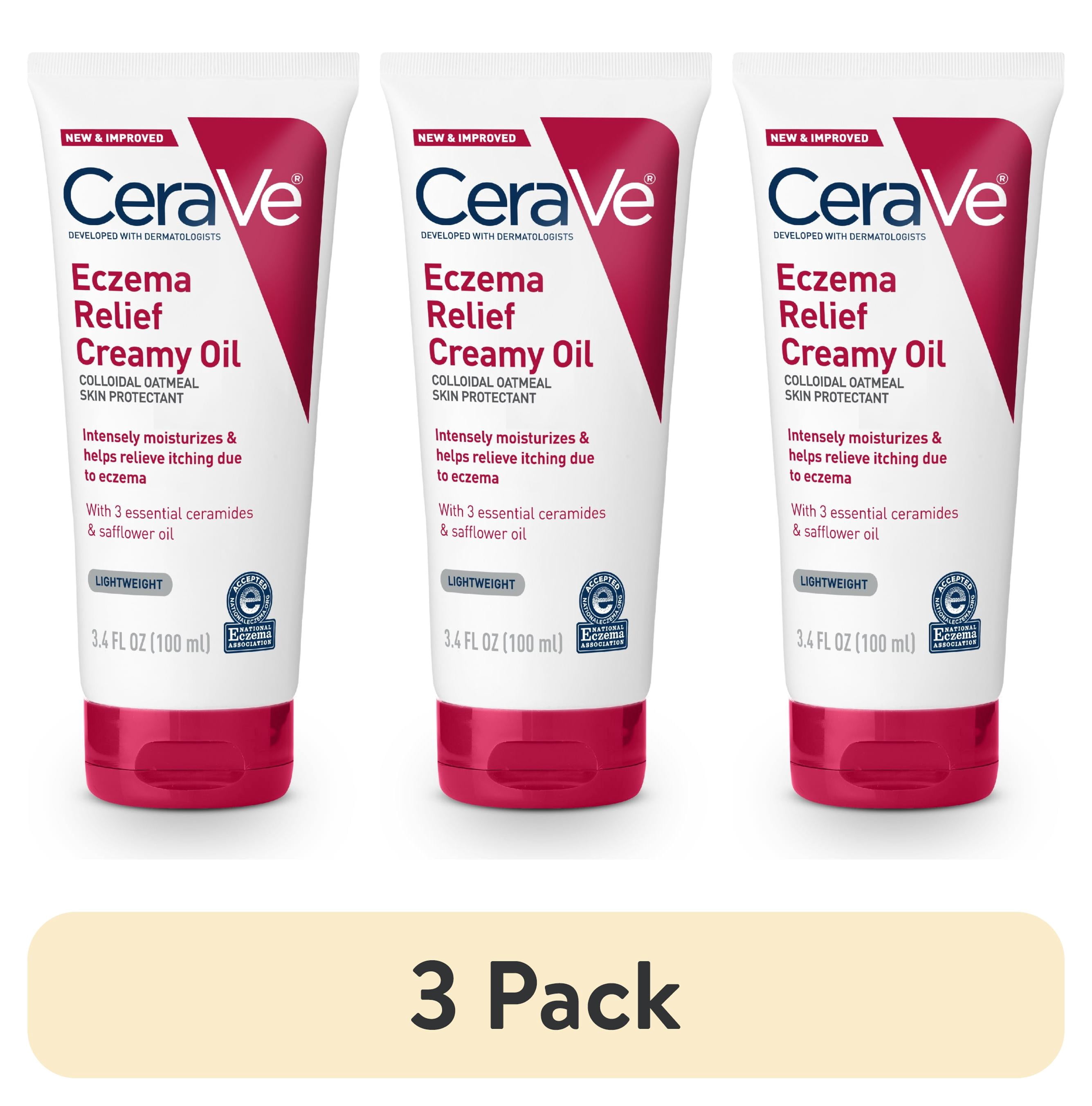 (3 pack) CeraVe Eczema Relief Creamy Body Oil for Itchy Dry Skin with Colloidal Oatmeal, 3.4 fl oz