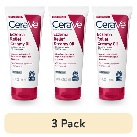 (3 pack) CeraVe Eczema Relief Creamy Body Oil for Itchy Dry Skin with Colloidal Oatmeal, 3.4 fl oz