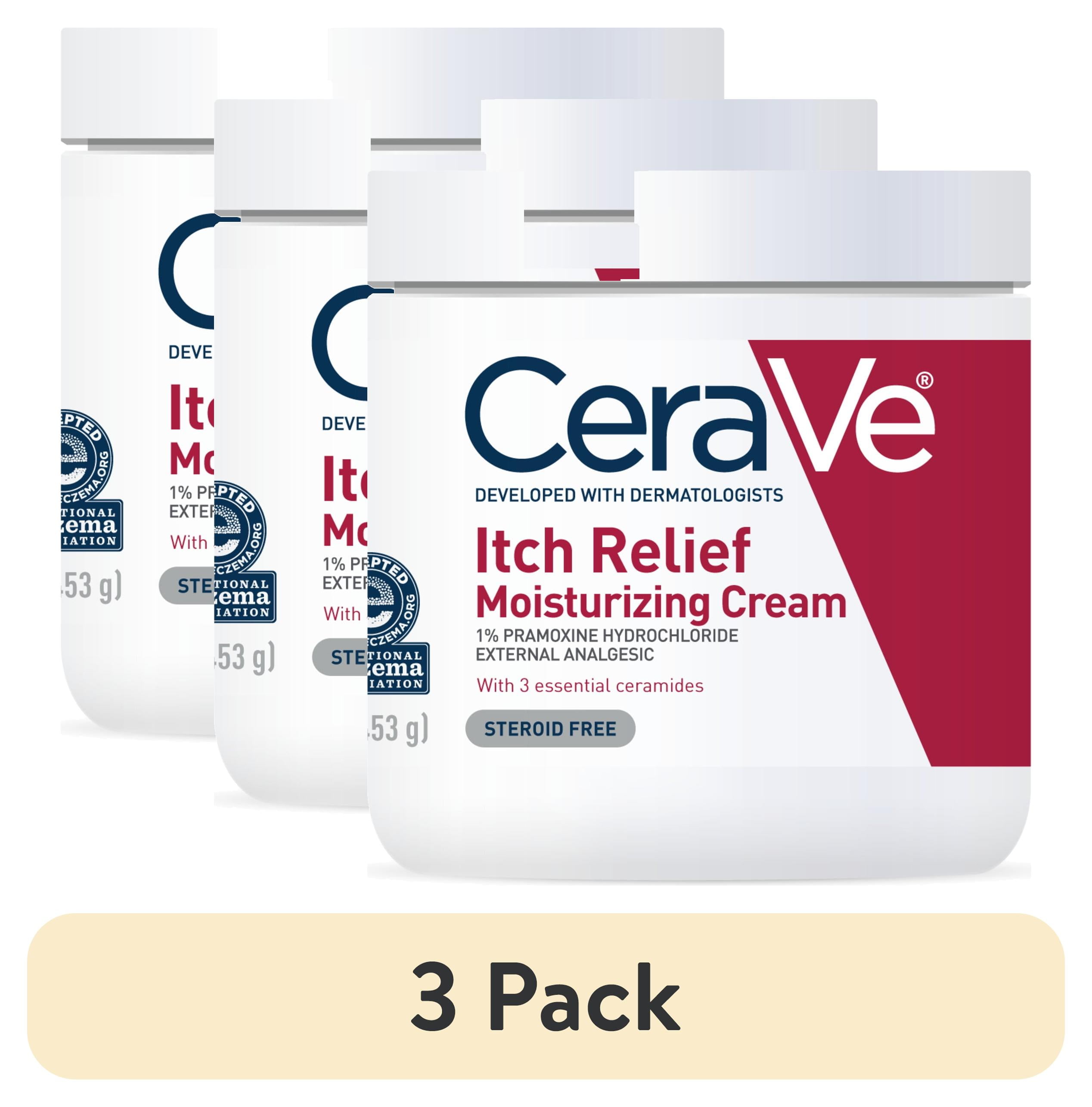 3 pack CeraVe Itch Relief Moisturizing Cream Steroid-Free Treatment for Dry & Itchy Skin, 16 oz