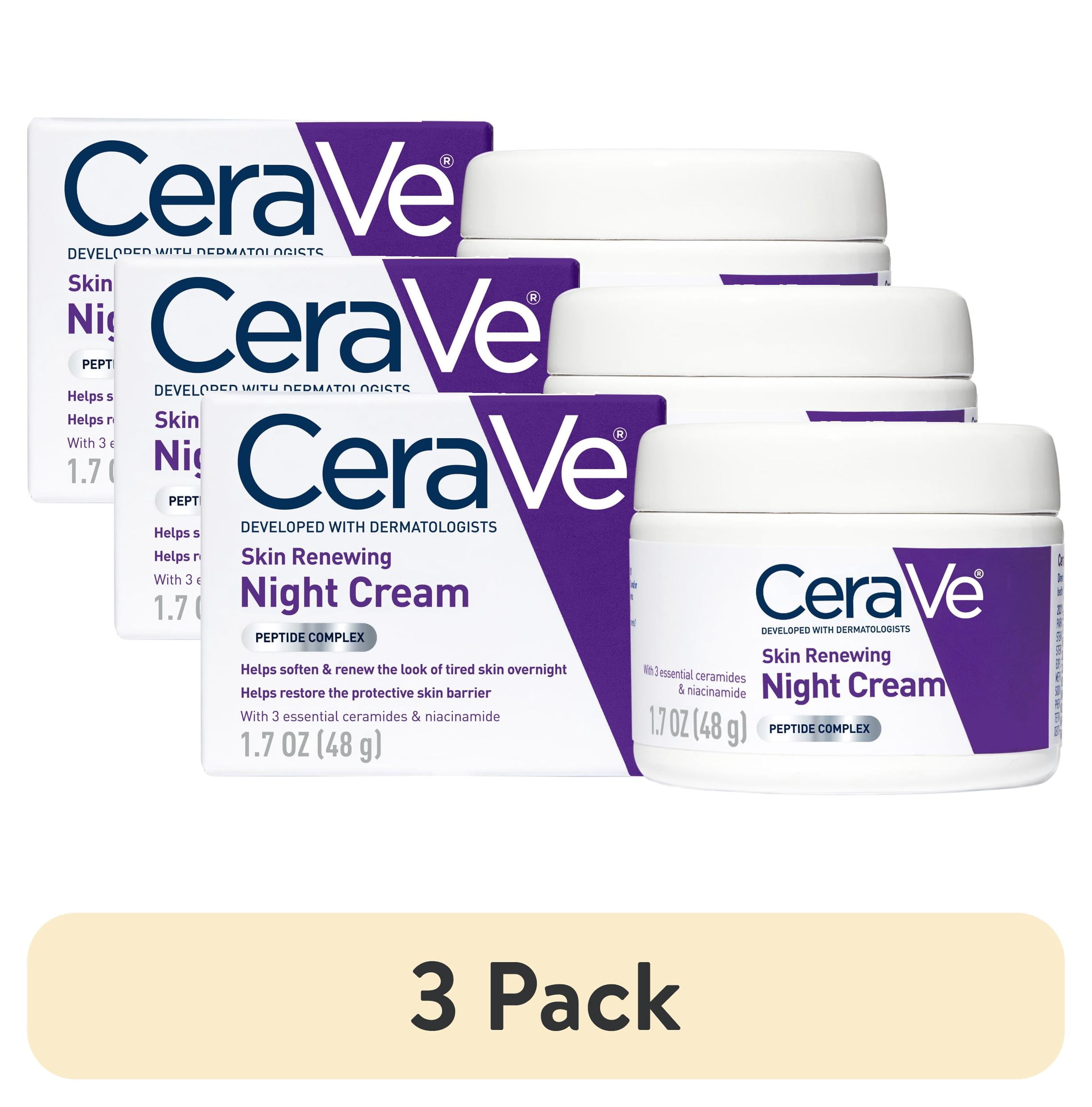 (3 pack) CeraVe Moisturizer Skin Renewing Night Face Cream with Peptides & Hyaluronic Acid for All Skin Types 1.7 oz