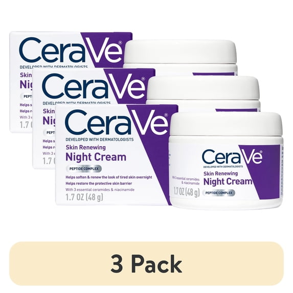 (3 pack) CeraVe Moisturizer Skin Renewing Night Face Cream with Peptides & Hyaluronic Acid for All Skin Types 1.7 oz