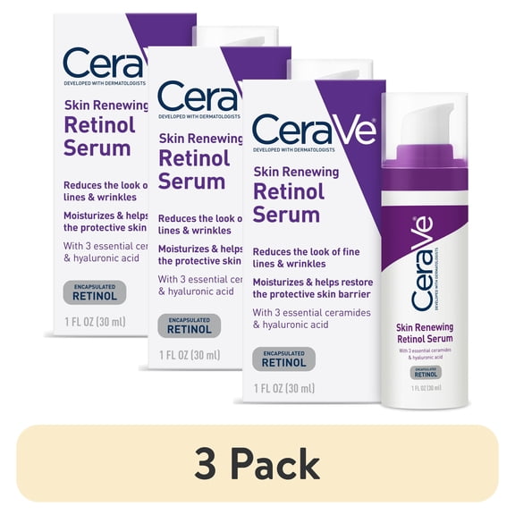 (3 pack) CeraVe Skin Renewing Retinol Serum Anti-aging Face Serum for Wrinkles & Fine Lines 1 fl oz