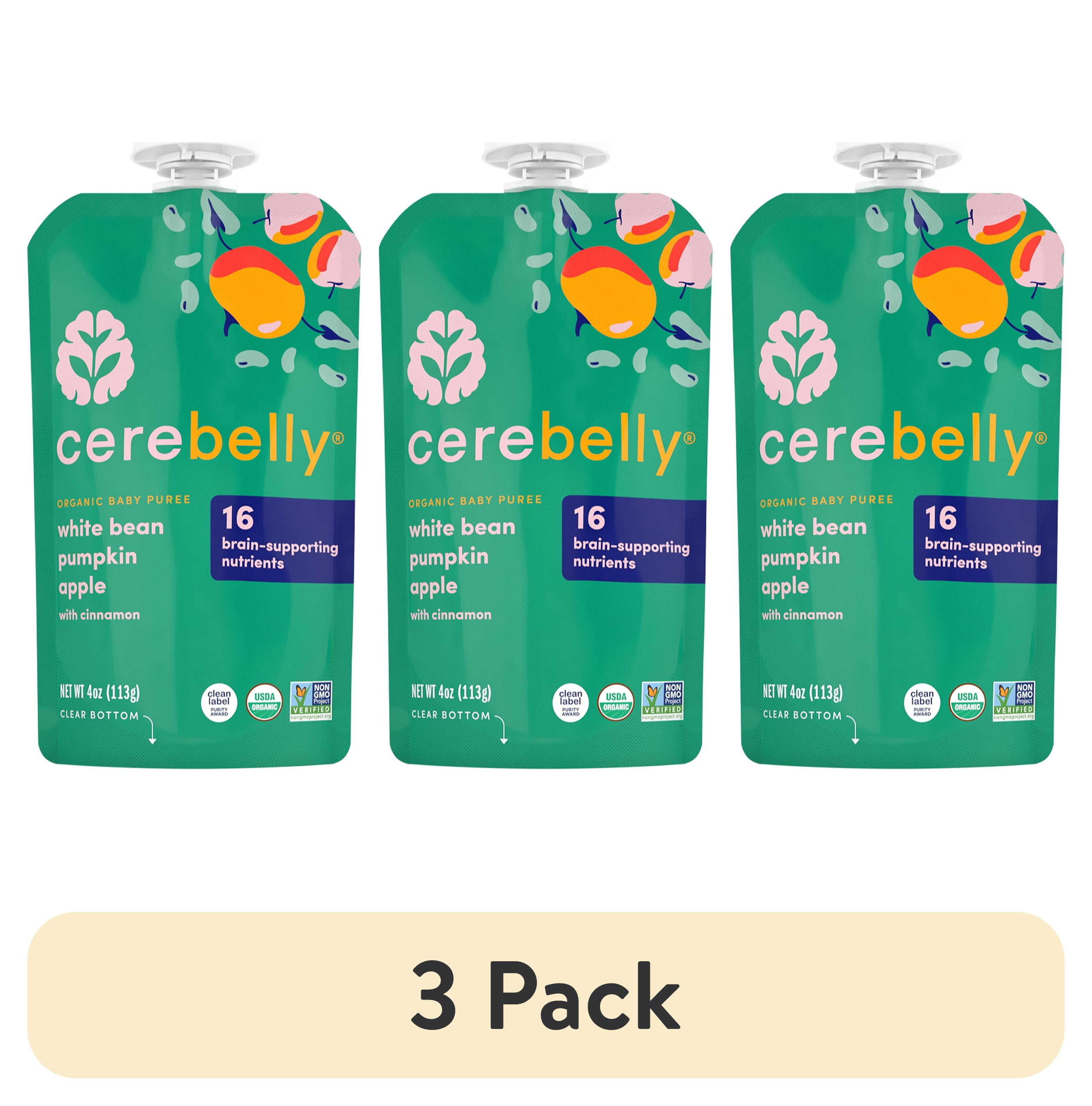 (3 pack) Cerebelly Organic Stage 2 White Bean Pumpkin Apple Baby Food, 4 oz Puree