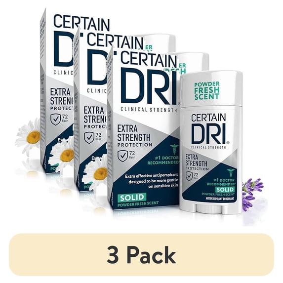 (3 pack) Certain Dri Extra Strength Clinical Antiperspirant + Deodorant, Solid, 1.7 oz