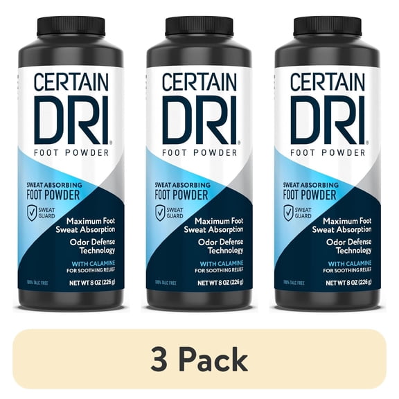 (3 pack) Certain Dri Foot Powder for Men & Women, Sweat & Odor Control, 8oz