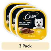 (3 pack) Cesar Classic Loaf In Sauce Grilled Steak & Eggs Flavor Adult Wet Dog Food, 3.5-Oz Easy Peel Tray