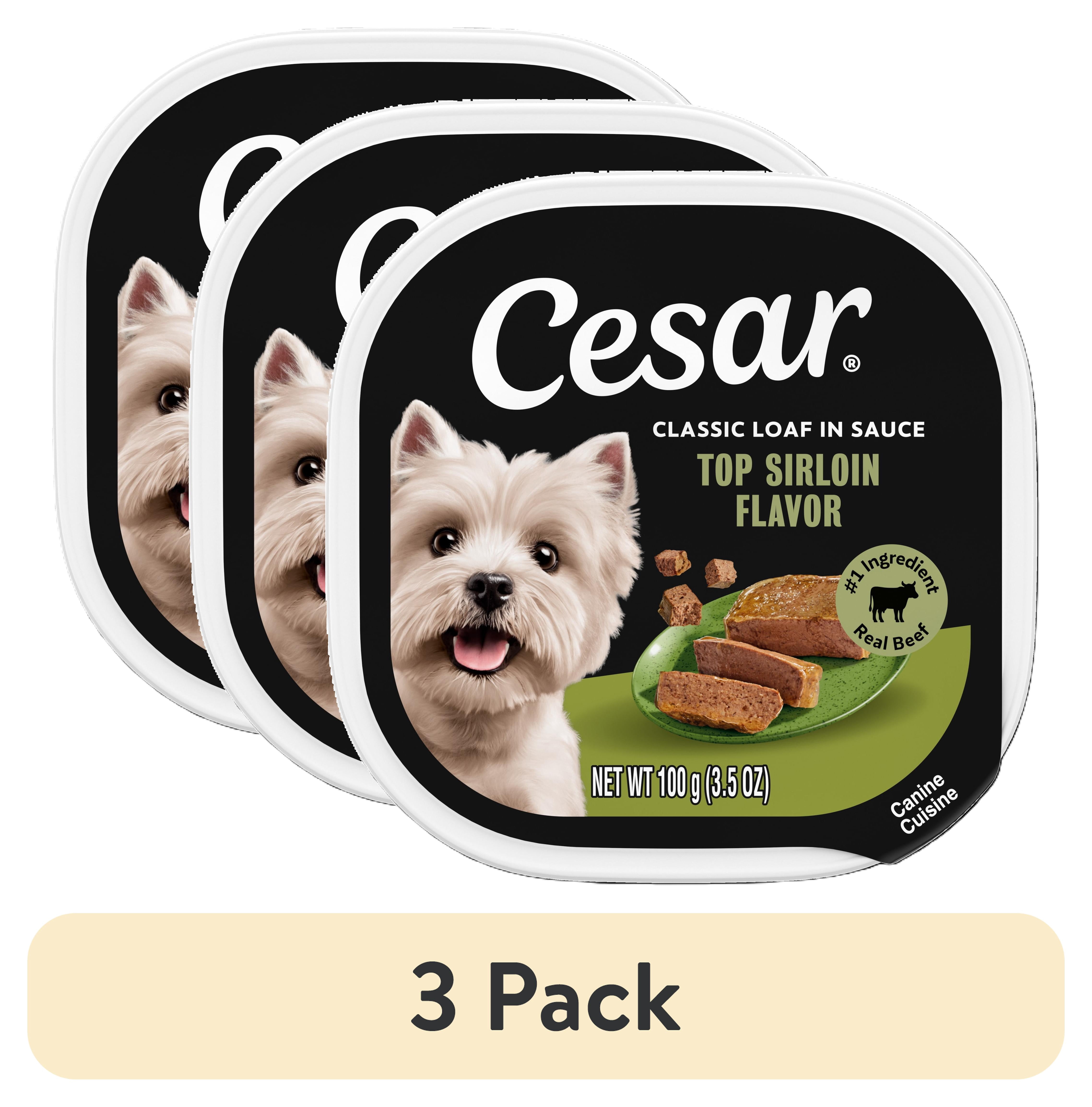 (3 pack) Cesar Classic Loaf in Sauce Wet Dog Food, Top Sirloin Flavor, 3.5 oz. Easy Peel Trays, 24 Count