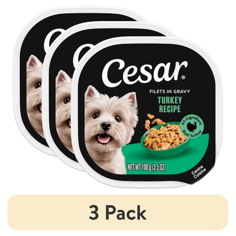 (3 pack) Cesar Filets in Gravy Wet Dog Food, Turkey Flavor, 3.5 oz. Trays, Pack of 24