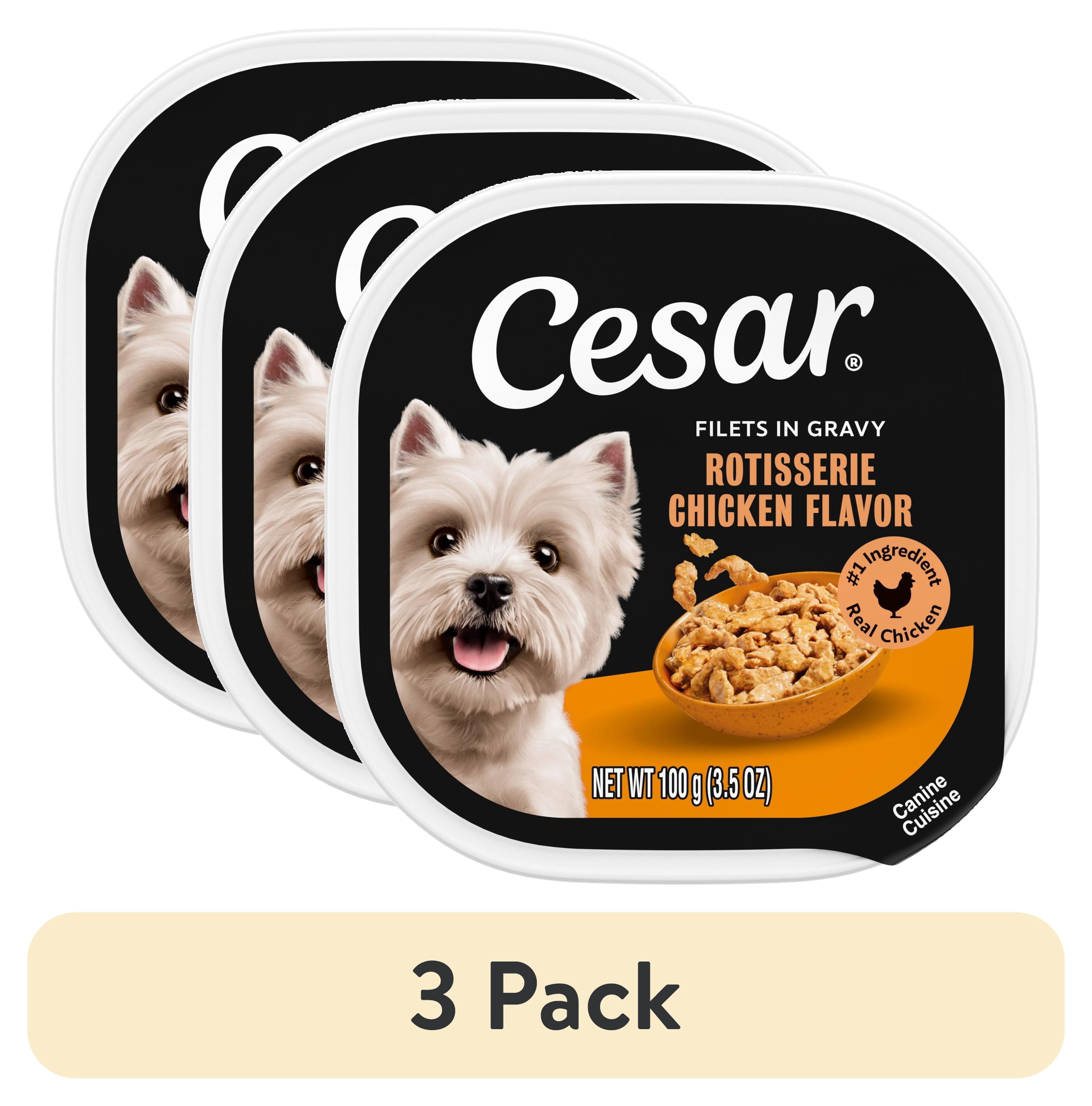 (3 pack) Cesar Filets in Gravy Wet Dog Food, Rotisserie Chicken Flavor, 3.5 oz. Tray