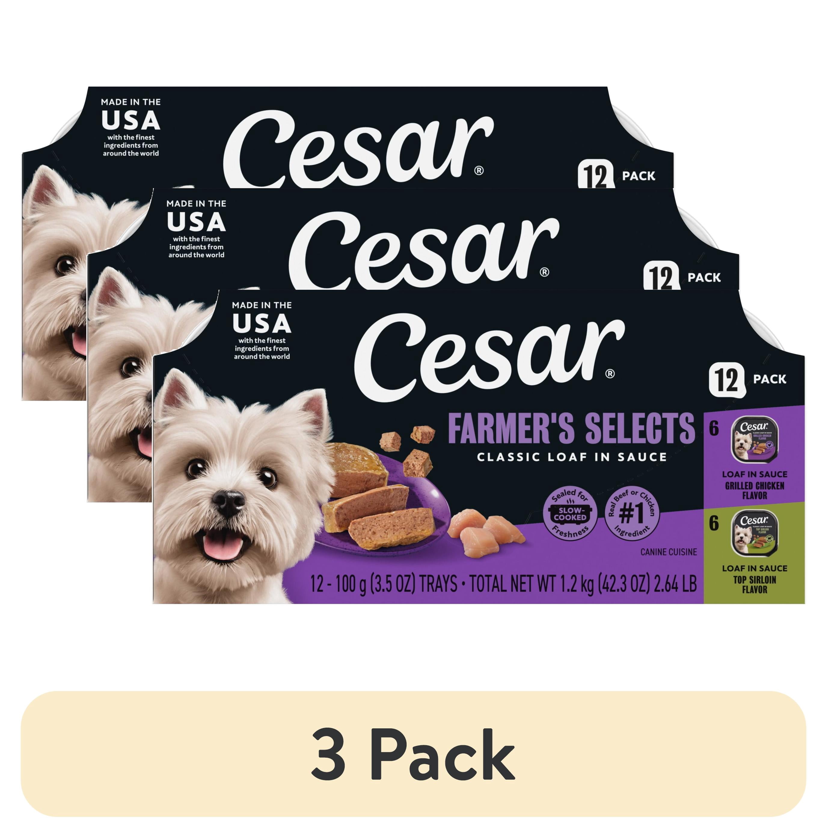 (3 pack) Cesar Loaf In Sauce Beef And Chicken Flavors Adult Wet Dog Food Variety Pack, 3.5 Oz Trays, 12 Ct.