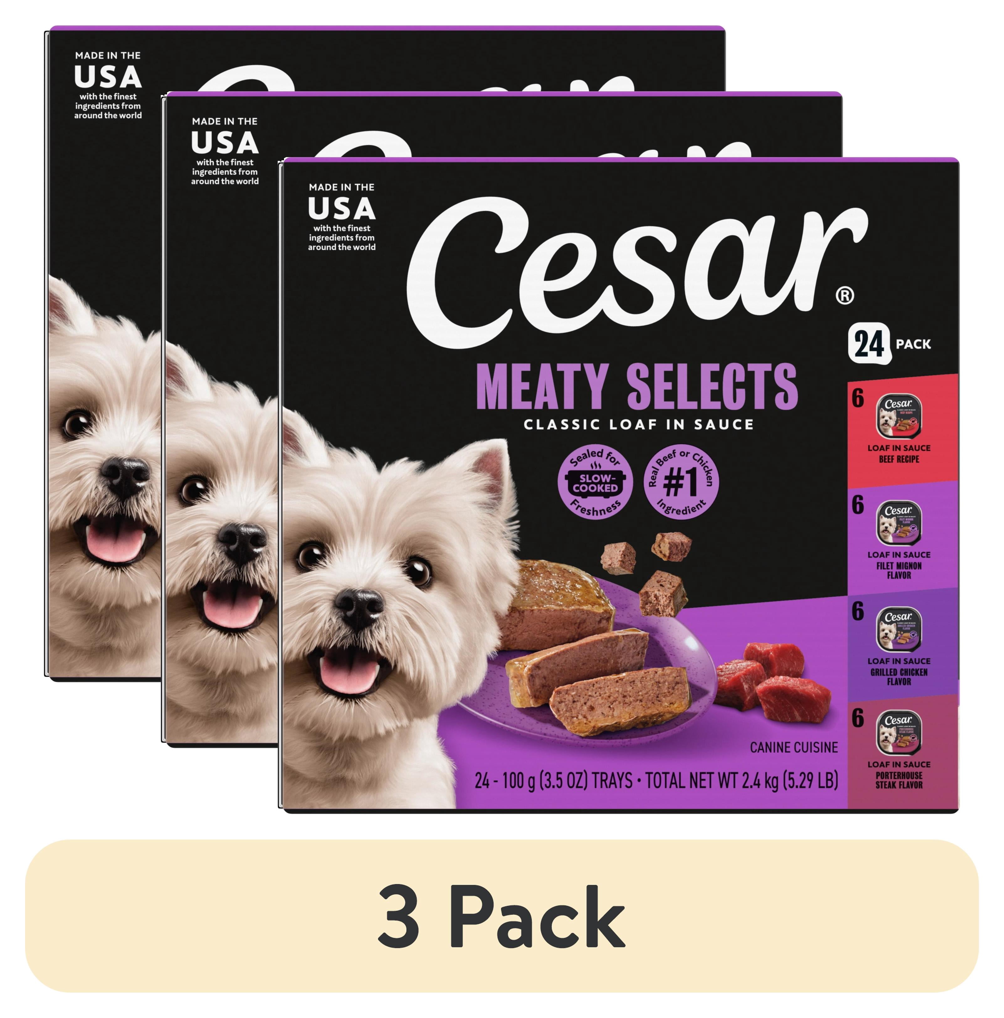(3 pack) Cesar Loaf In Sauce Beef And Chicken Flavors Adult Wet Dog Food Variety Pack, 3.5 Oz Trays, 24 Ct.