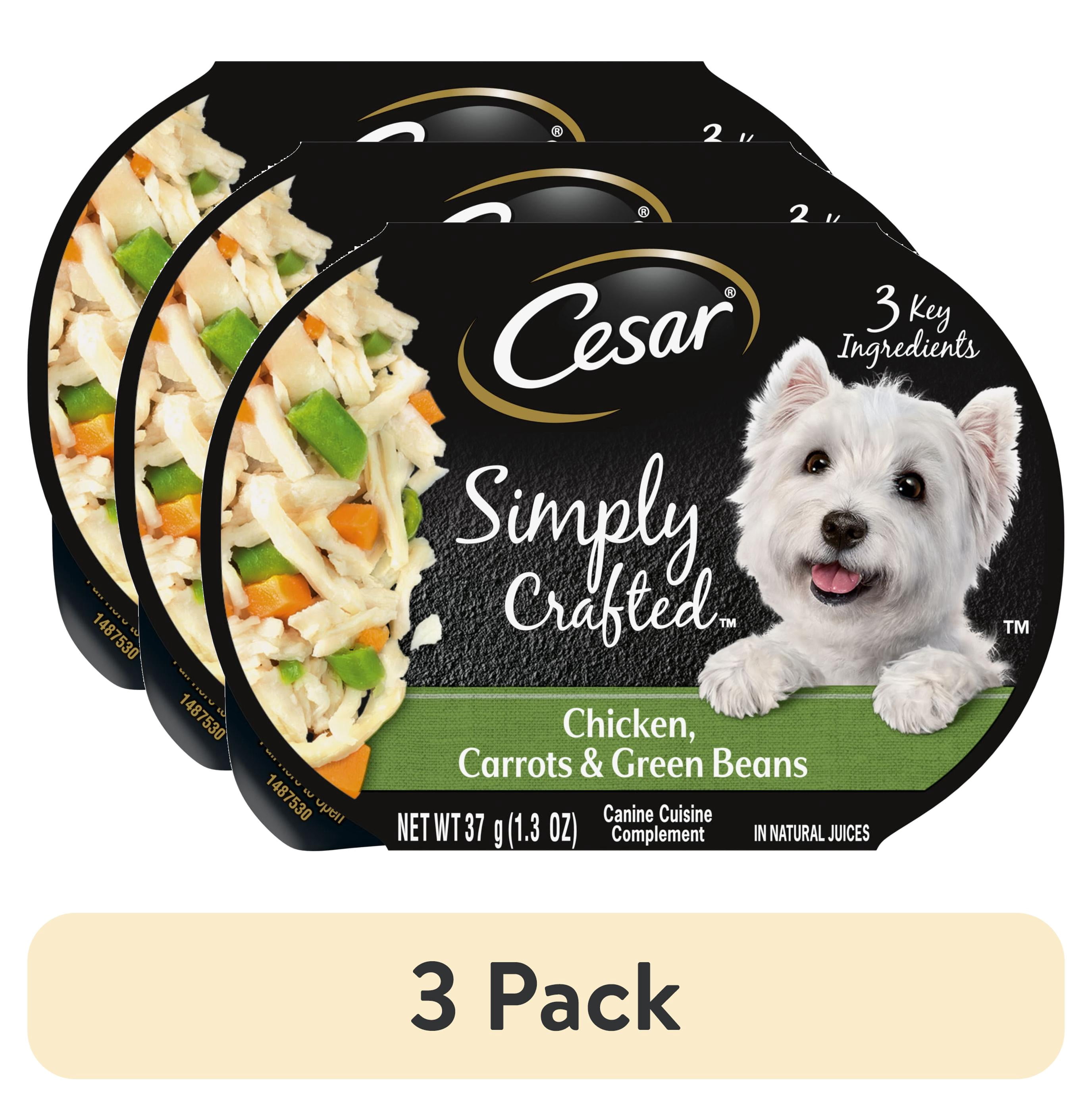 (3 pack) Cesar Simply Crafted Chicken, Carrots & Green Beans Wet Dog Food Topper Adult, 1.3 Oz
