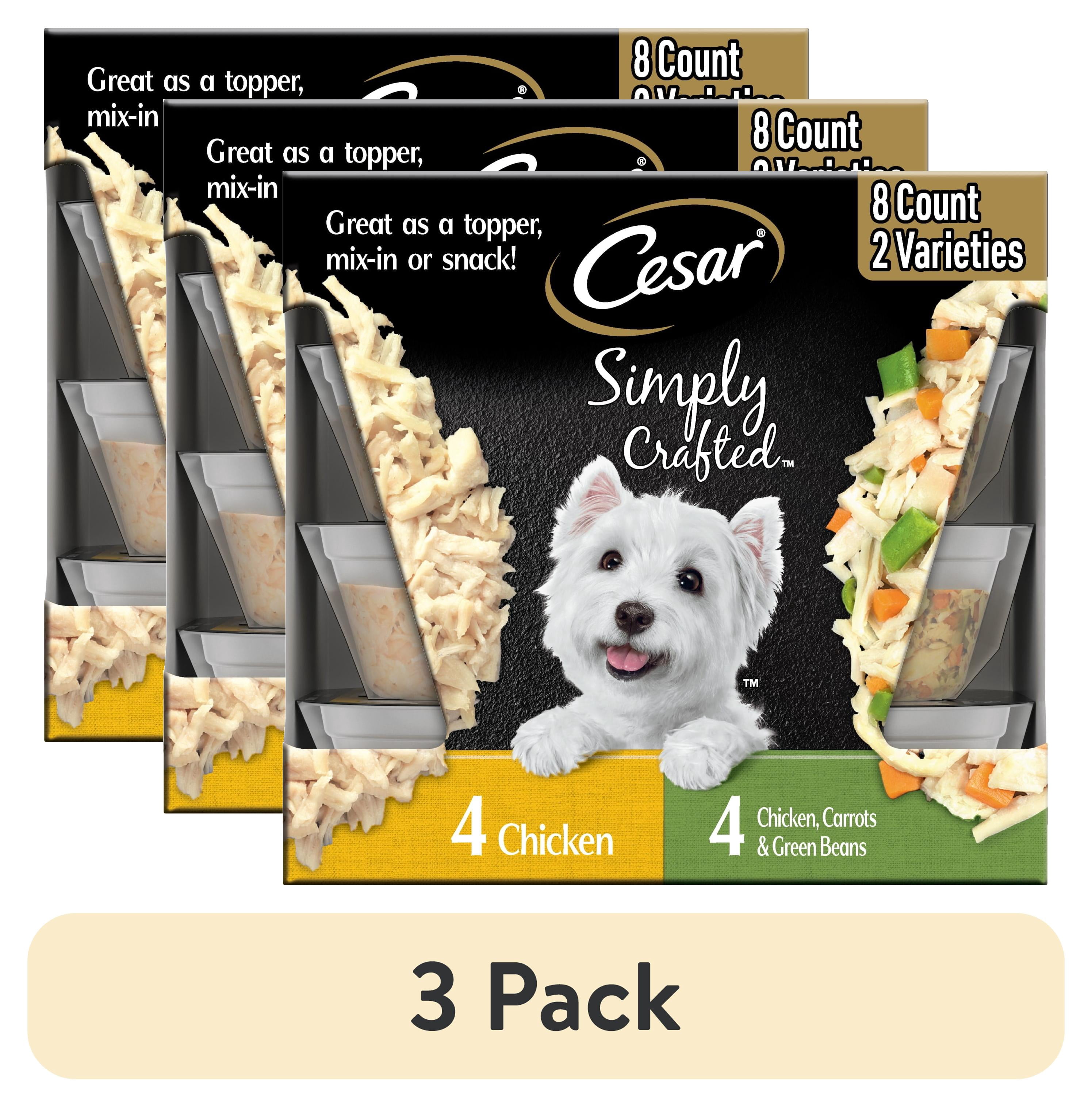 (3 pack) Cesar Simply Crafted Chicken Variety Pack Wet Dog Food Meal Toppers, 1.3 oz Tubs (8 Count)