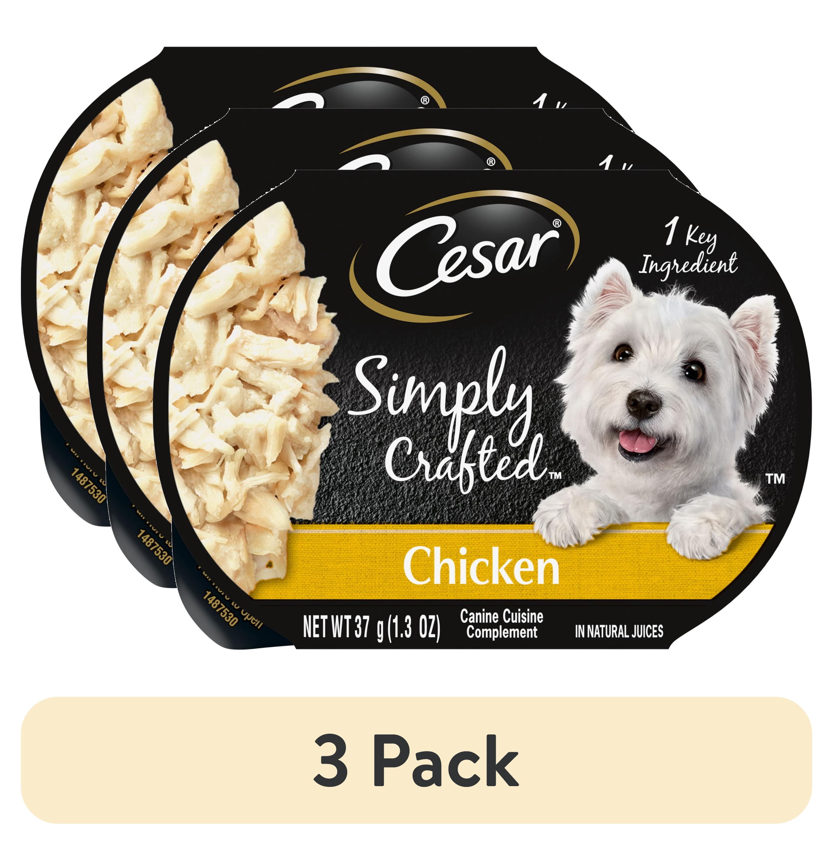 (3 pack) Cesar Simply Crafted Chicken Wet Dog Food, 1.3 Oz Tub
