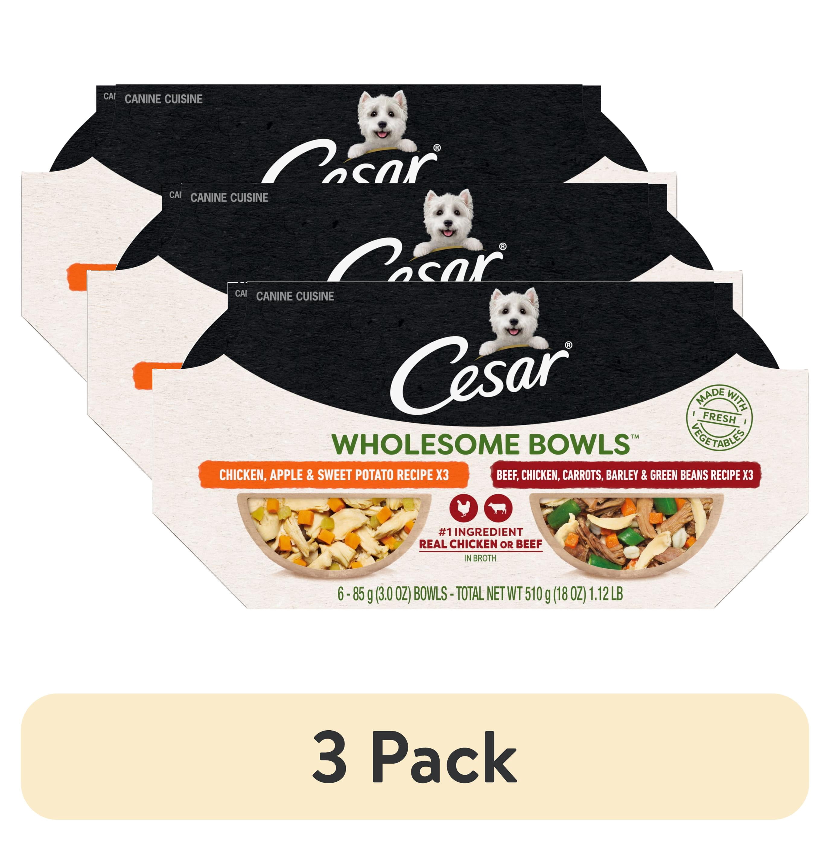 (3 pack) Cesar Wholesome Bowls Broth Variety Pack Wet Dog Food, 3 oz Bowls, 6 Pack