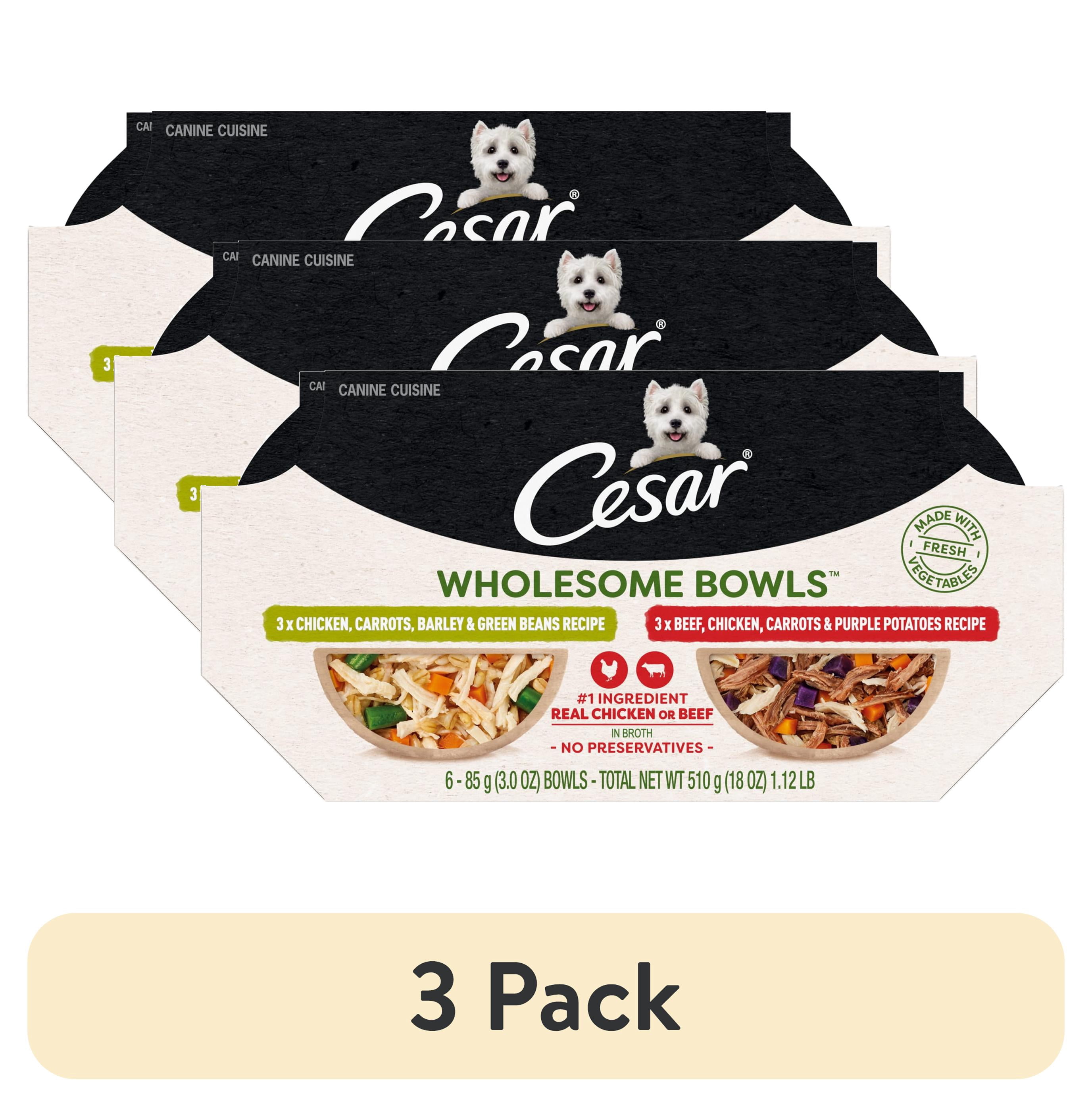 (3 pack) Cesar Wholesome Bowls Broth Wet Dog Food Variety Pack, 3 Oz Bowls (6 Pack)