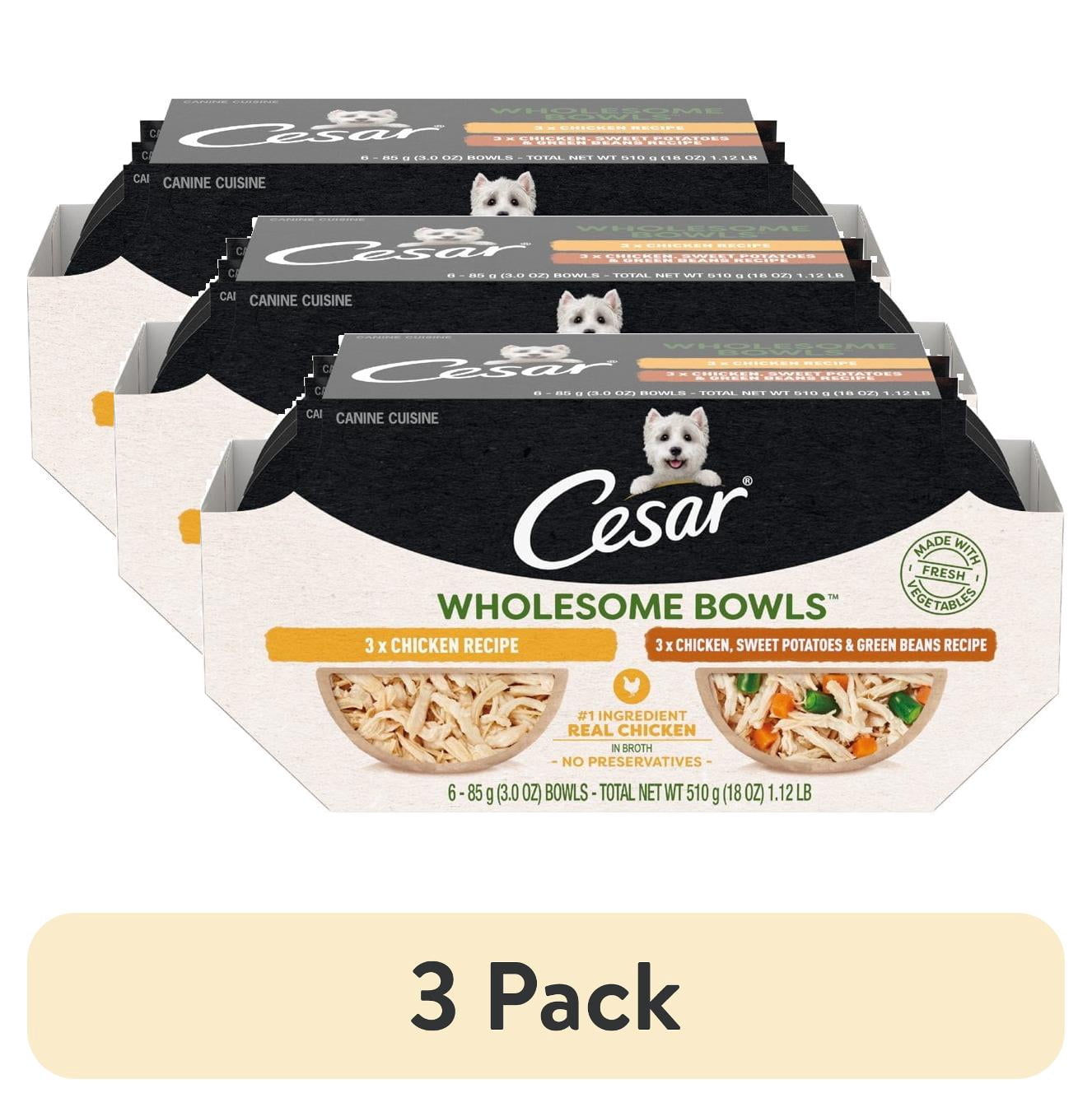 (3 pack) Cesar Wholesome Bowls Broth Wet Dog Food Variety Pack, 3 oz Bowls (6 Pack)