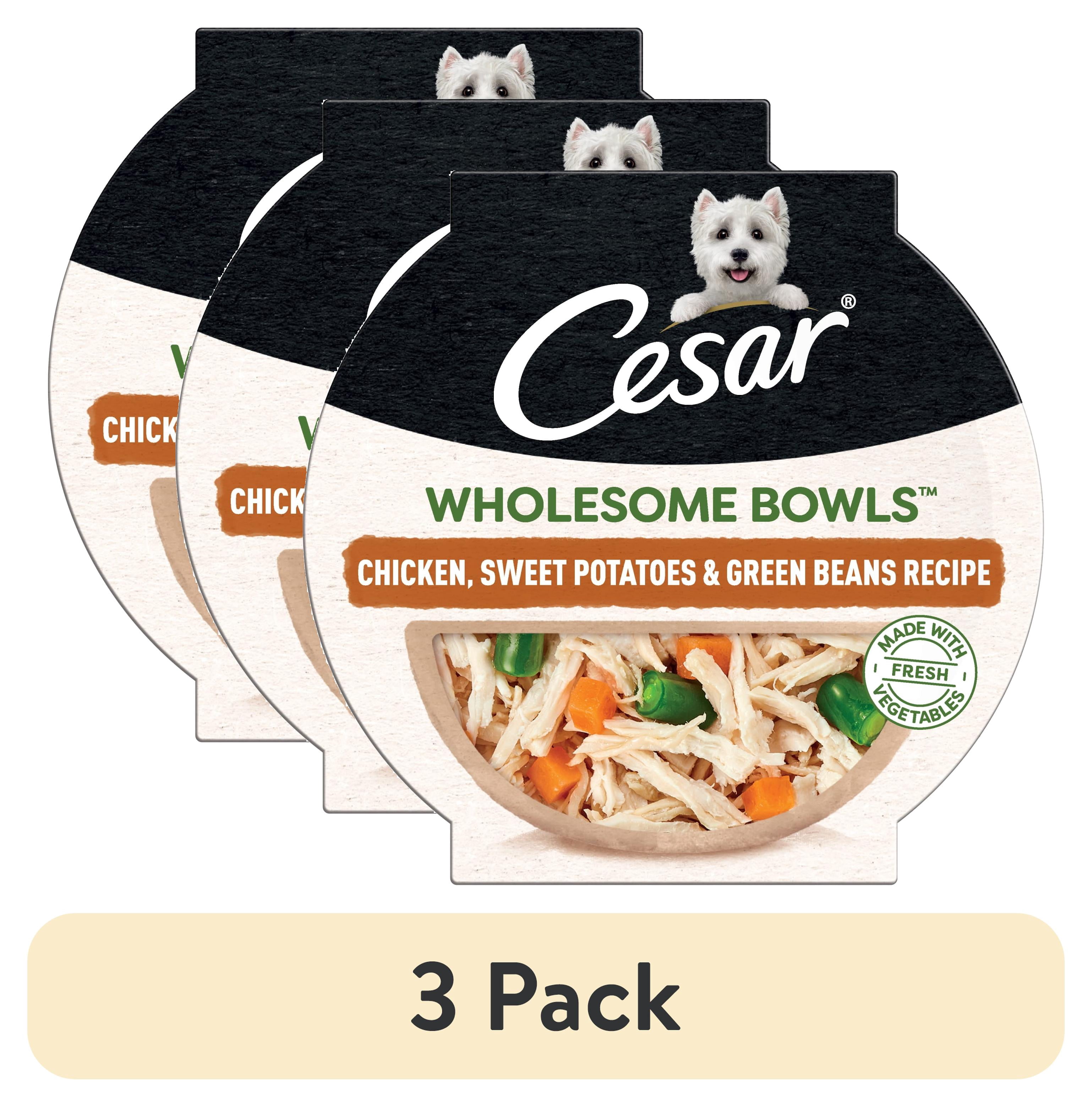(3 pack) Cesar Wholesome Bowls Chicken, Sweet Potato & Green Beans Recipe Adult Wet Dog Food, 3 Oz Bowl