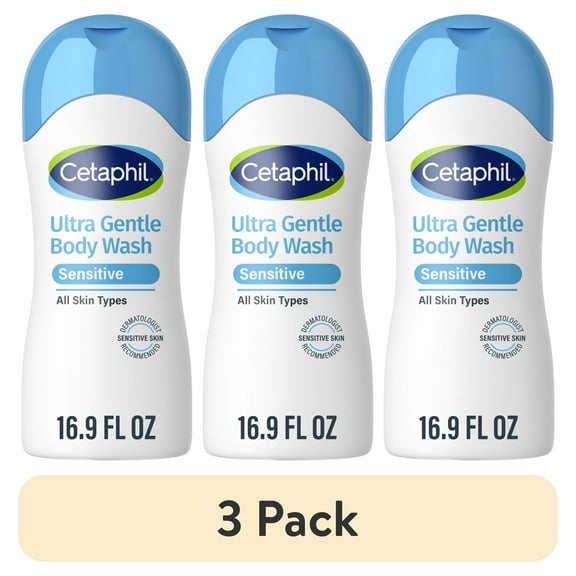 (3 pack) Cetaphil Ultra Gentle Body Wash, For Dry to Normal, Sensitive Skin, Fragrance Free, 16.9 fl oz