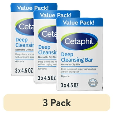 (3 pack) Cetaphil Deep Cleansing Bar for Dry to Normal, Sensitive Skin Value Pack, 4.5 oz (Pack of 3)