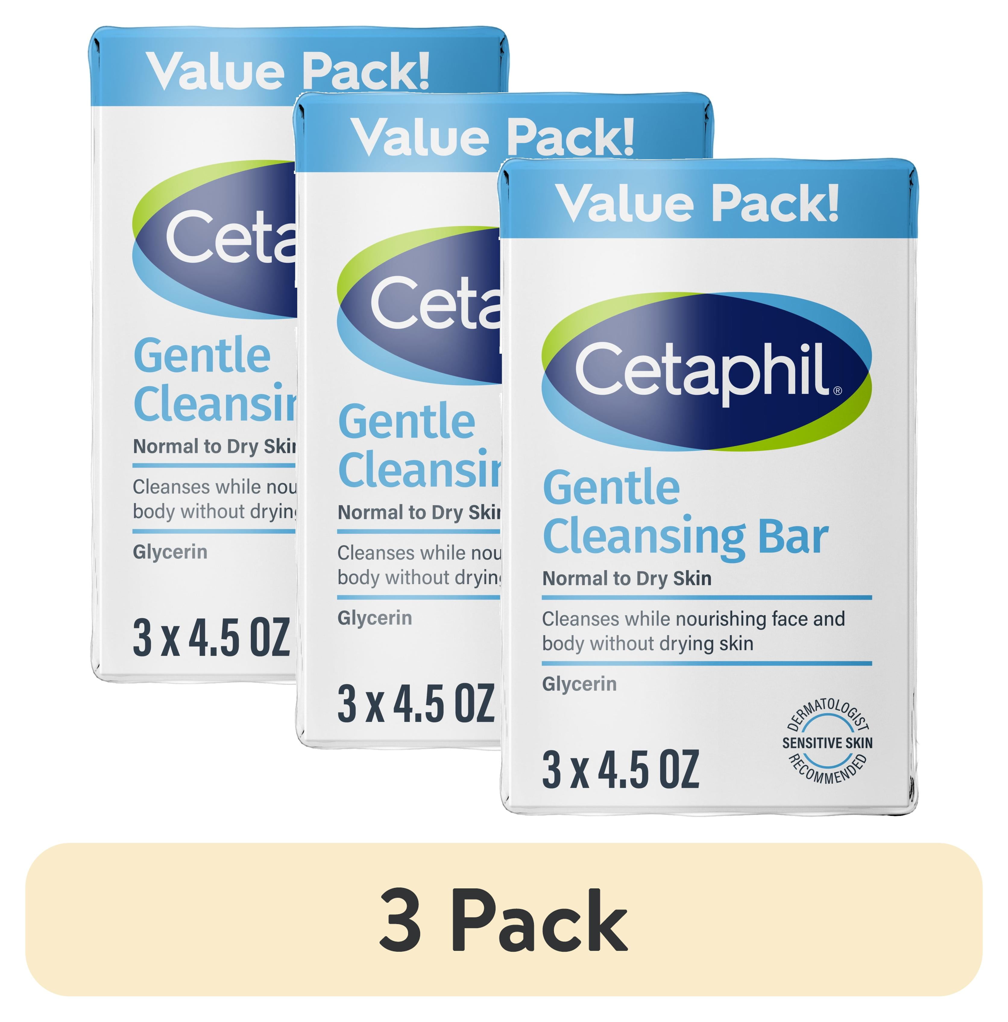 (3 pack) Cetaphil Gentle Face Cleanser and Body Wash Bar for Dry to Normal, Sensitive Skin Value Pack, 4.5 oz (Pack of 3)
