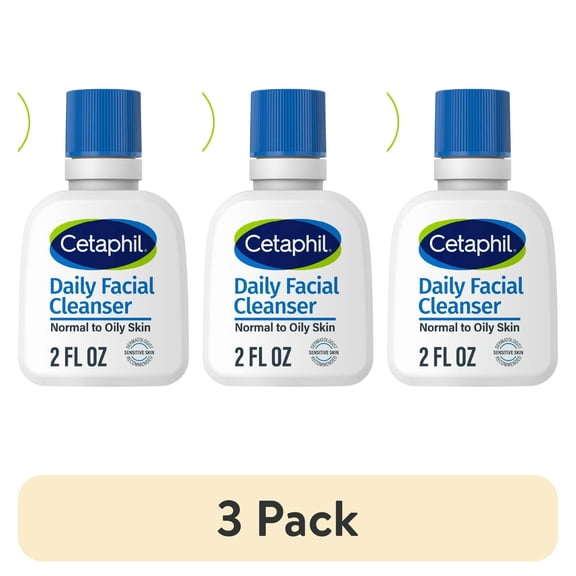 (3 pack) Cetaphil Travel Size Daily Facial Cleanser Face Wash for Sensitive, Normal to Oily Skin, 2 oz
