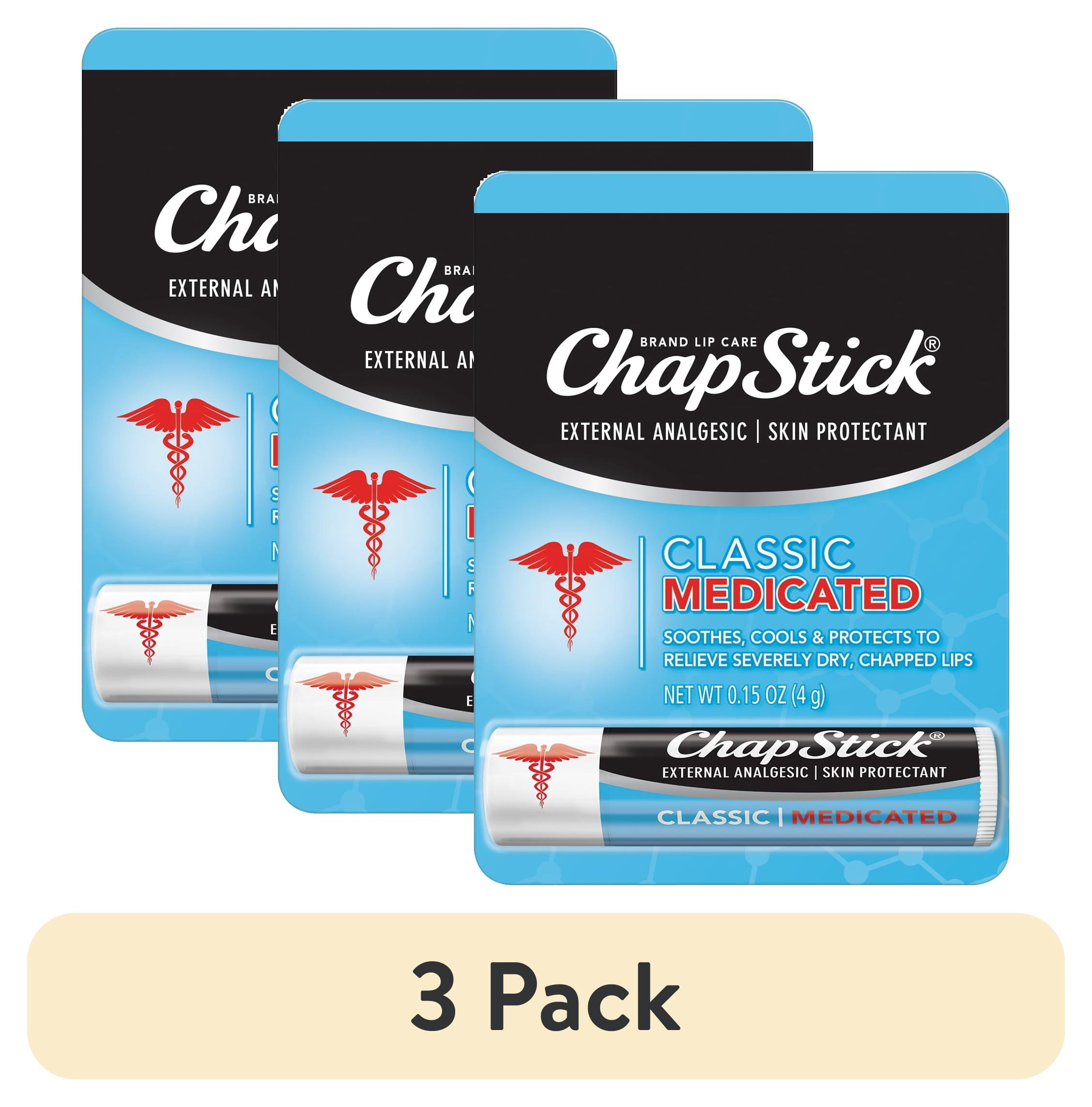 (3 pack) ChapStick Classic (Medicated Flavor, 0.15 Ounce) Lip Balm Tube, Skin Protectant, Lip Care, External Analgesic