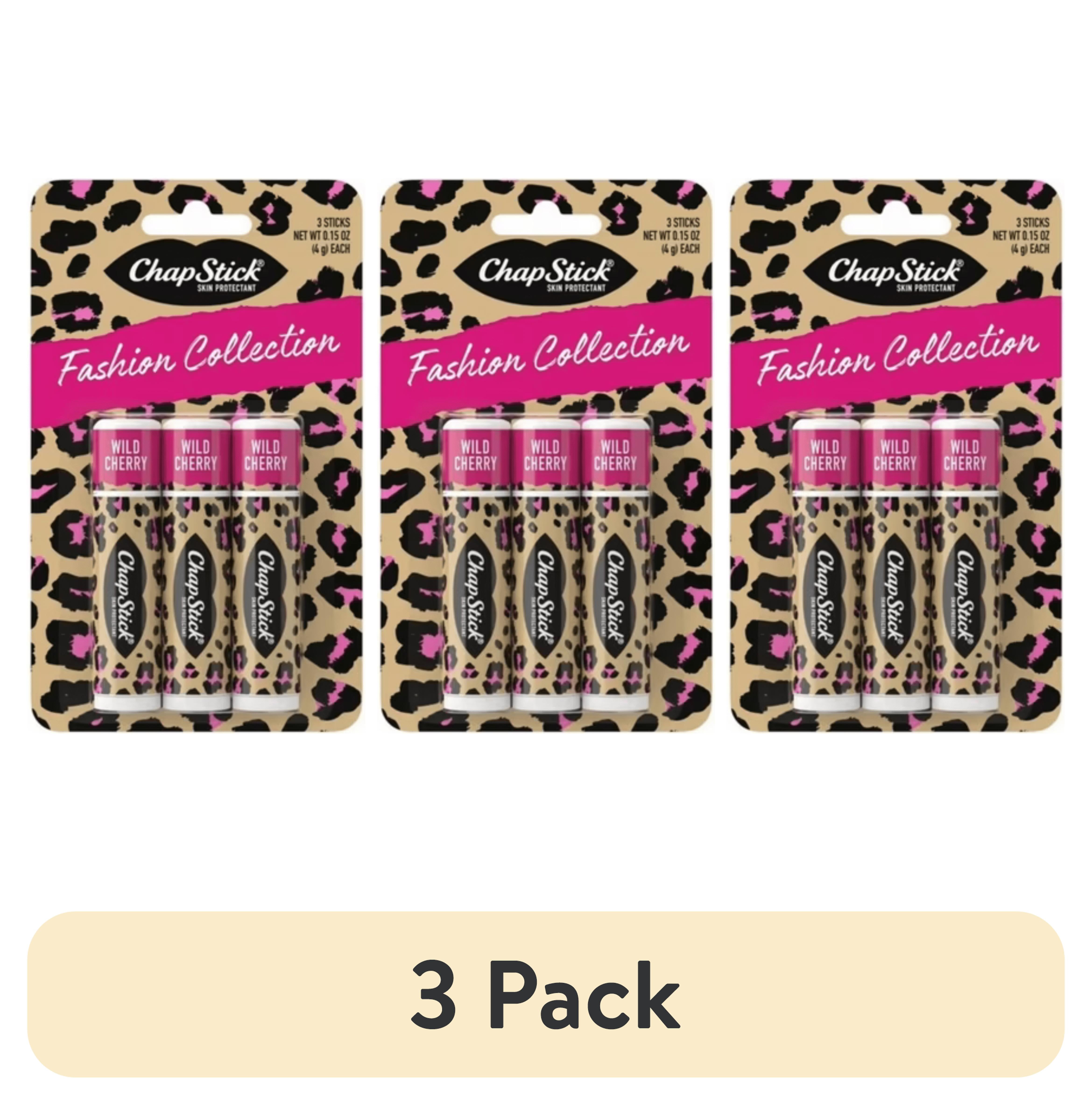 (3 pack) ChapStick Fashion Collection Leopard Lip Balm, Wild Cherry Flavored, 0.15 oz, 3 Pack