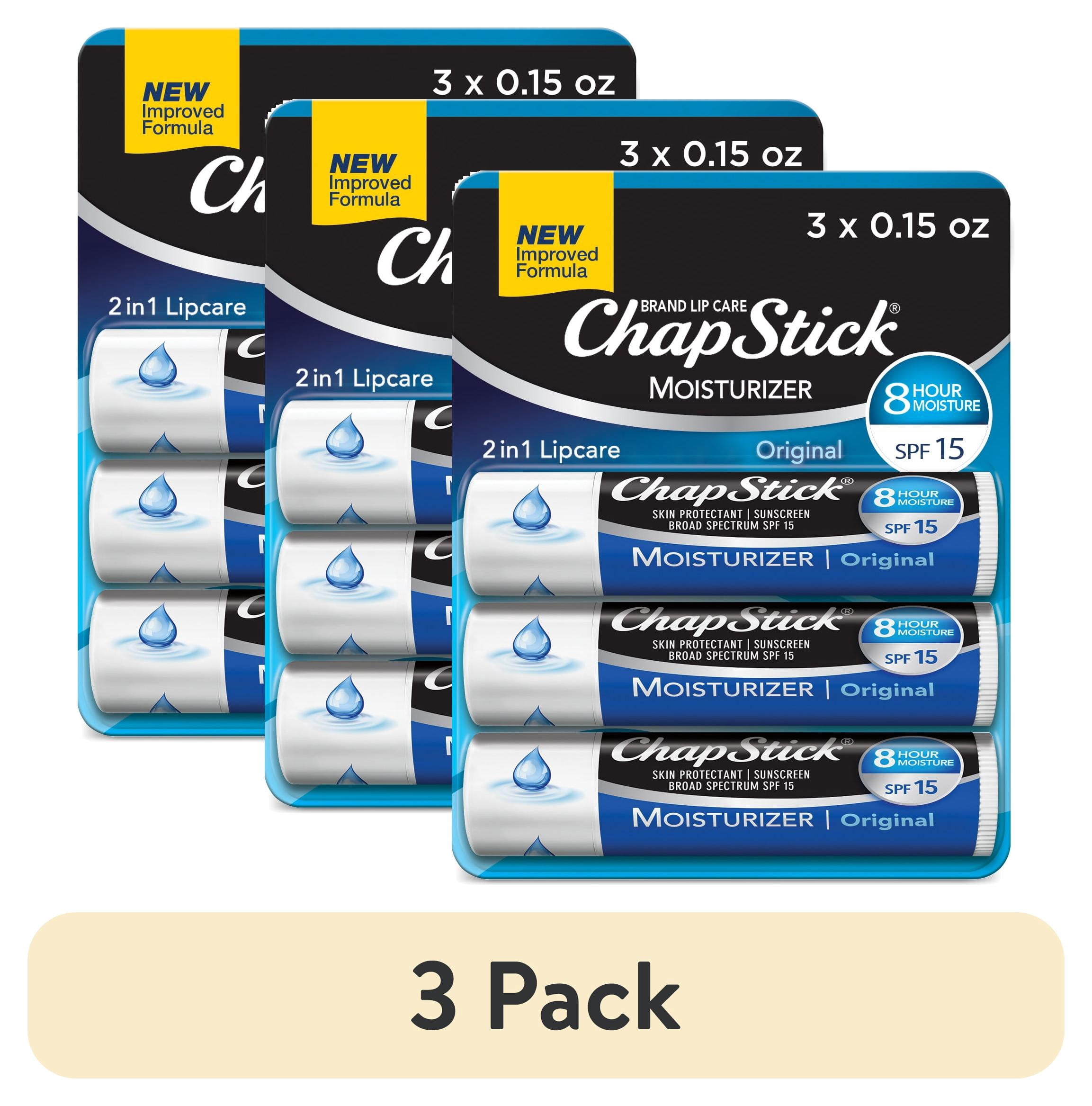 (3 pack) ChapStick Lip Moisturizer and Skin Protectant Lip Balm Tube, Original Flavor, Sunscreen, SPF 15, 0.15 oz, 3 Pack