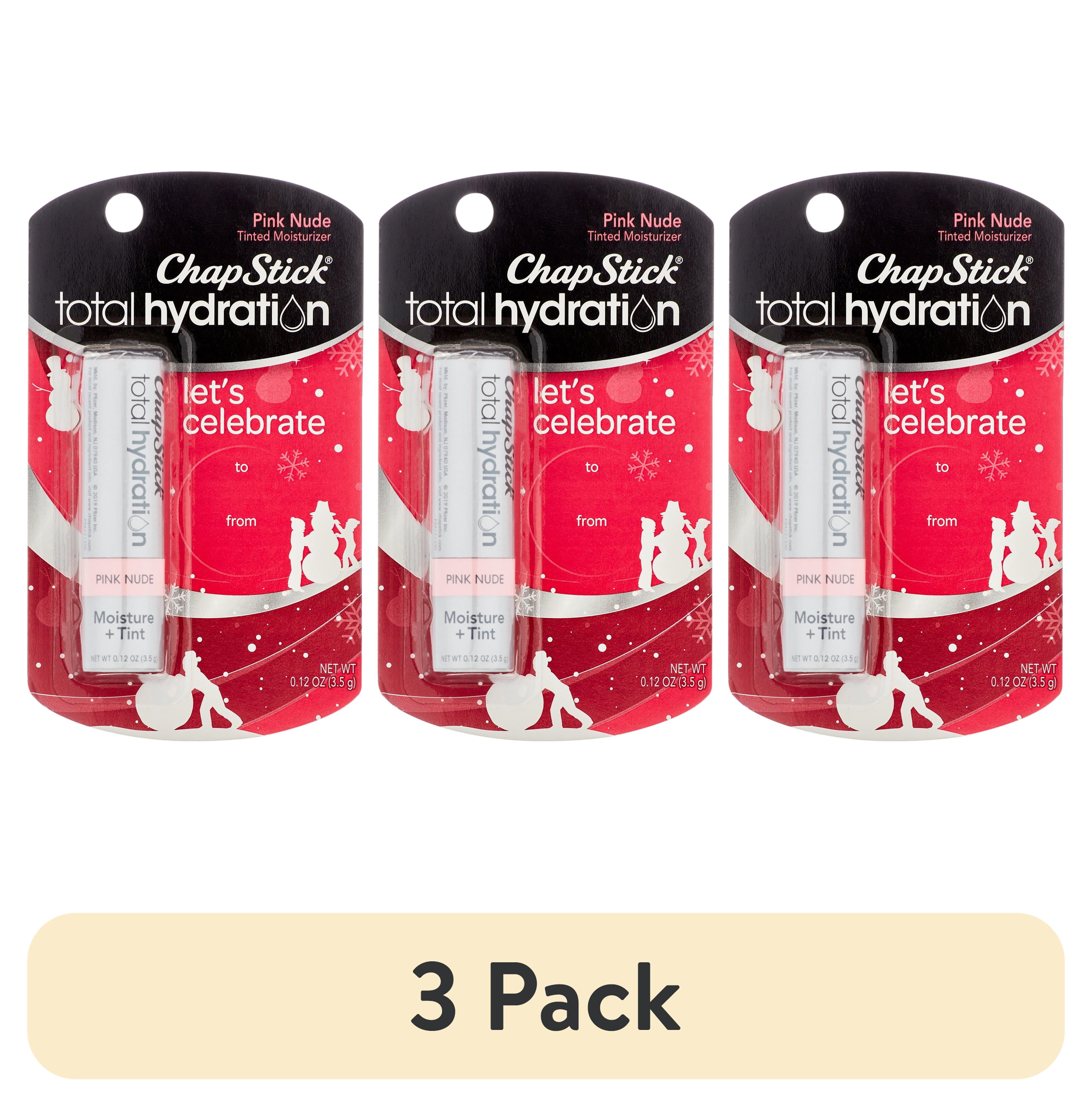 (3 pack) ChapStick Total Hydration Moisture + Tint Pink Nude Tinted Lip Balm, Tinted Moisturizer for Lips - 0.12 oz