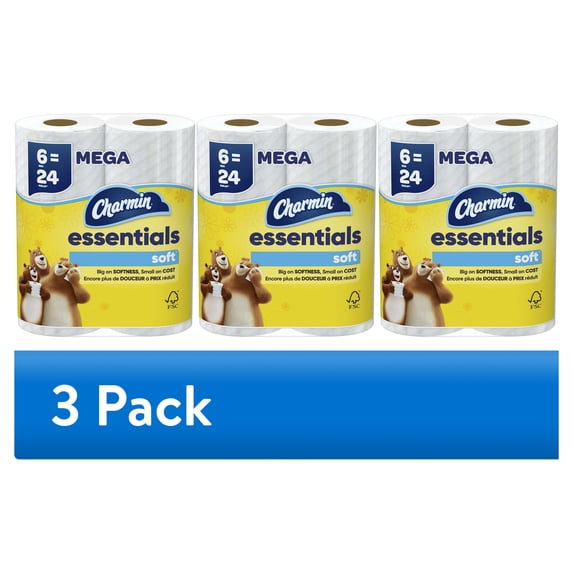 (3 pack) Charmin Essentials Soft Toilet Paper 6 Mega Rolls, 330 Sheets Per Roll