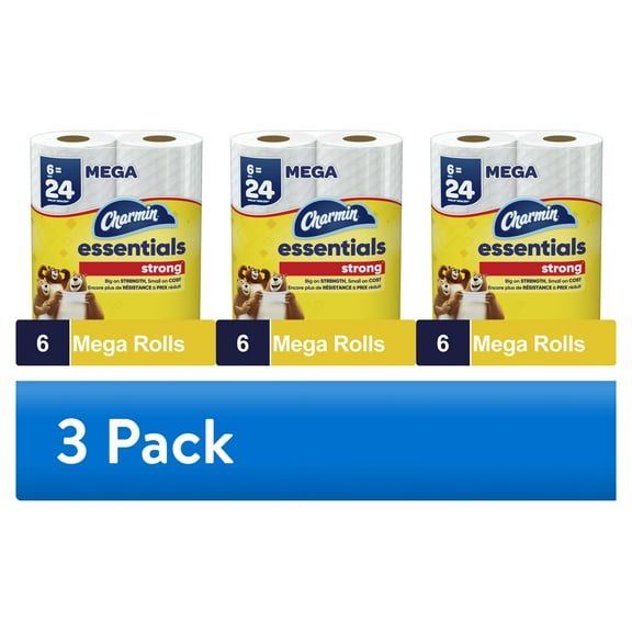 (3 pack) Charmin Essentials Strong Toilet Paper 6 Mega Rolls, 429 Sheets Per Roll