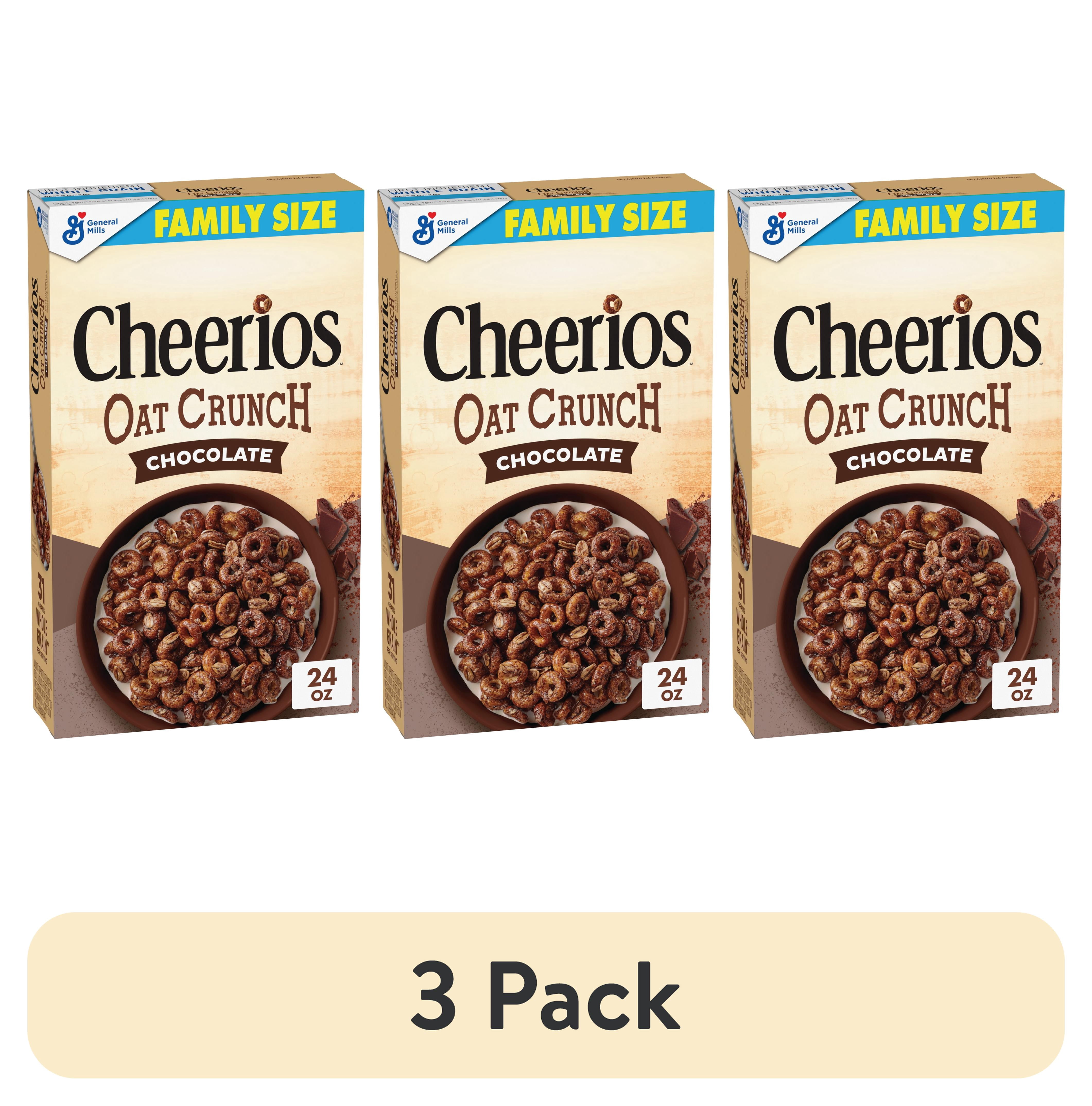 (3 pack) Cheerios Oat Crunch Chocolate Breakfast Cereal, Made with Whole Grain, Family Size, 24 oz