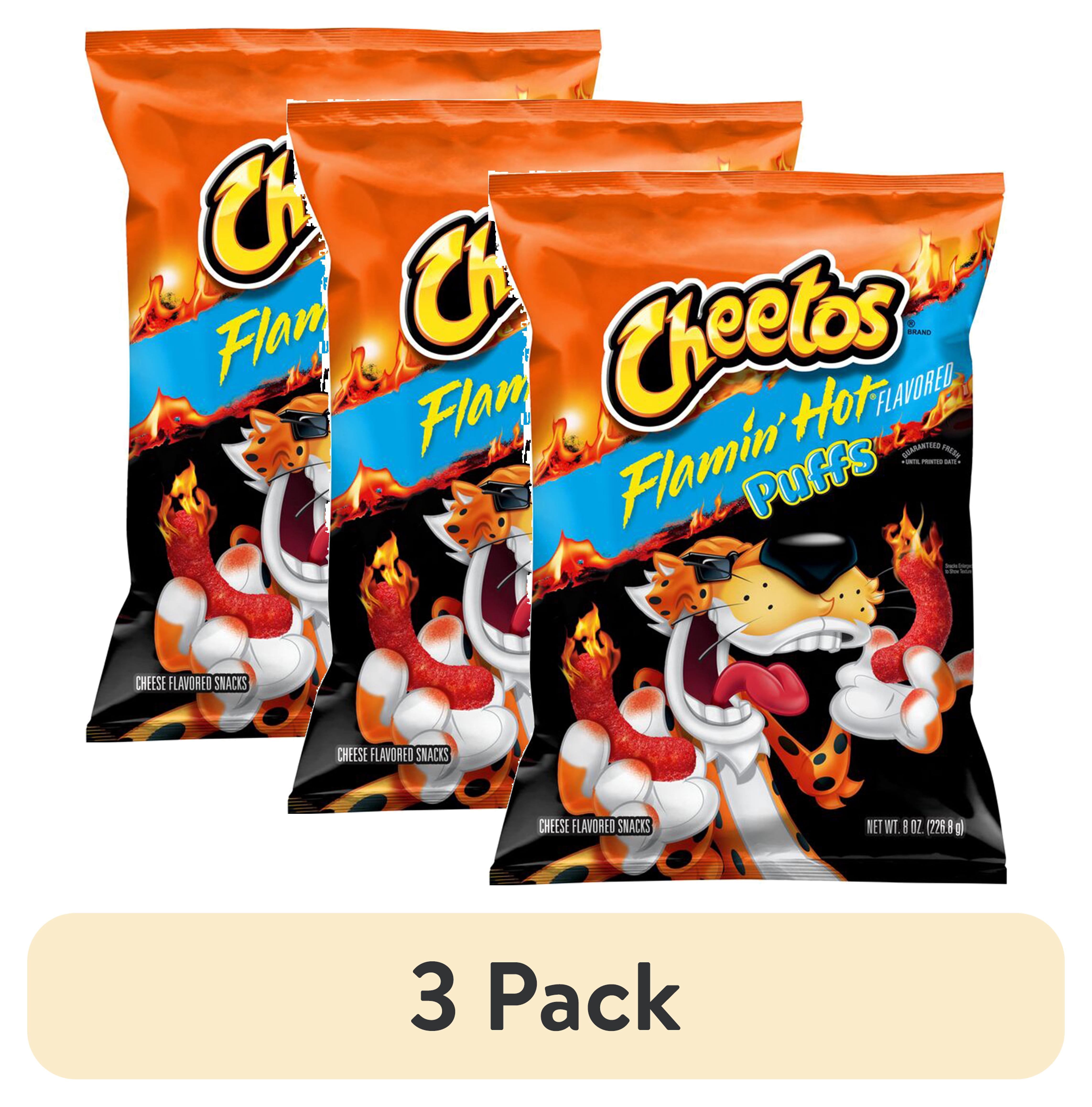 (3 pack) Cheetos Puffs Flamin' Hot Cheese Flavored Snacks, 8 oz (Packaging may vary)