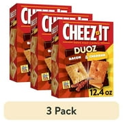 (3 pack) Cheez-It DUOZ Bacon and Cheddar Baked Snack Crackers, Lunch Snacks, 12.4 oz