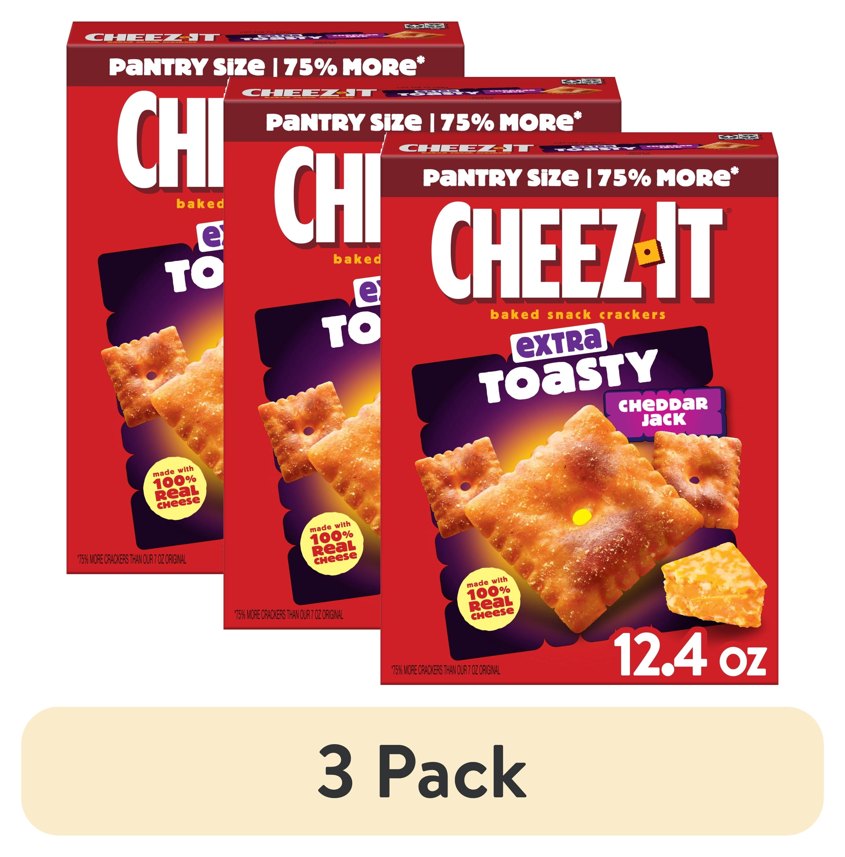 (3 pack) Cheez-It Extra Toasty Cheddar Jack Cheese Crackers, Baked Snack Crackers, 12.4 oz