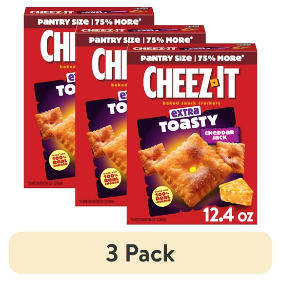 (3 pack) Cheez-It Extra Toasty Cheddar Jack Cheese Crackers, Baked Snack Crackers, 12.4 oz